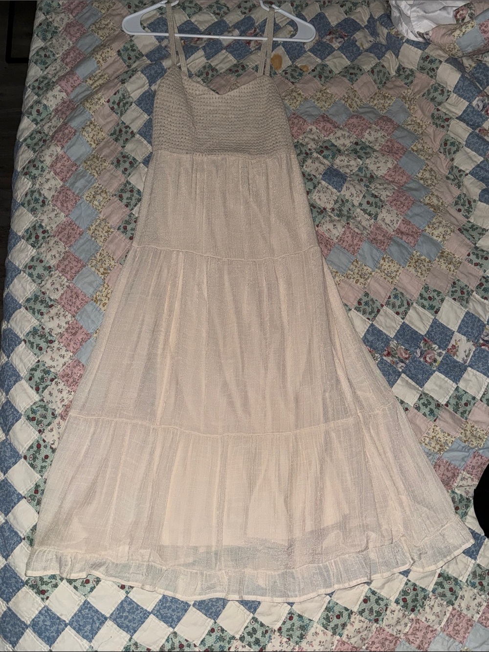 Women's Cream Maxi Dress with Smocked Bodice